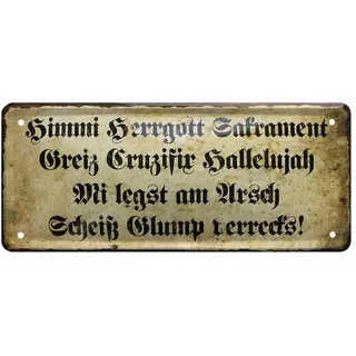 helges-shop Himmi Herrgott Kruzifix -Vintage Retro Deko Metallschild - Boarischer Fluch Schimpfwort Spruch Zitat - Hilfe zum bayrisch fluchen für Anfänger - Wanddeko inkl. Montageset - 28x12cm
