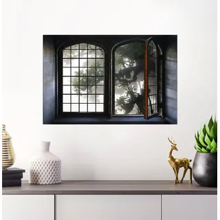 Wandsticker QUEENCE "Urwald", grau, B:60cm H:40cm, Vinyl, Wandtattoos, Wandsticker, Wandbild, selbstklebend, 3D, Fenster