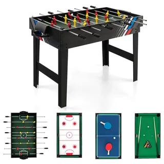 HOMASIS 4 in 1 Spieltisch inkl. Zubehör, Multigame-Tisch mit Tischkicker Airhockey Billardtisch Tischtennis, Kickertisch Tischhockey Multifunktionstisch für Bars Partys, für Kinder & Erwachsene