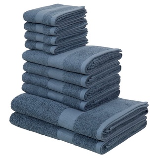 my home Handtuch Set Melli, Duschtücher, Handtücher, Gästetücher, Walkfrottee (Set, 10-St), Handtuchset in dezenten Farben, 100% Baumwoll-Handtücher blau