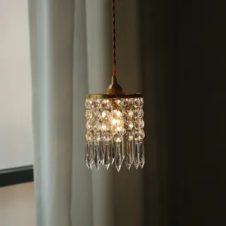 Retro LED Pendelleuchte Gold Kristall dekoratives Schlafzimmer Lampe Europäischer stil Vintage küchenlampe Antik Hängeleuchte für Wohnzimmer Büro Lernzimmer Bar Modern Elegante Kronleuchter E14, D17cm