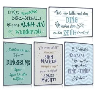 5ER SET - Retro Blechschilder Sprüche Lustig - ES MUSS NICHT IMMER ALLES SINN MACHEN - Metall-schilder mit Sprüchen Witzige Garten Wanddeko Geschenk - DIN A4