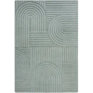 Wollteppich FLAIR RUGS "Zen Garden" Teppiche Gr. B/L: 160 cm x 230 cm, 10 mm, 1 St., grün (mint) Esszimmerteppiche 100% Wolle, Hoch-Tief-Effekt, auch als Läufer und in Rund erhältlich