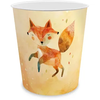 itenga Papierkorb für Kinder mit Motiv - rund ca. 11 Liter - Mülleimer fürs Kinderzimmer - stabiler Kunststoff (Fuchs)