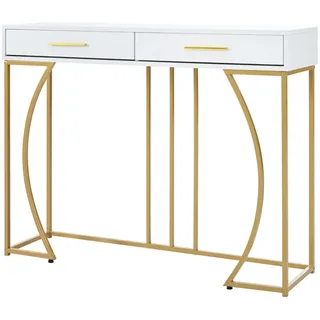 Okwish Konsolentisch 110x85x32 cm Weiß/Gold
