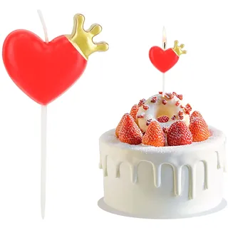 Geburtstag Kerzen, Geburtstagskerzen in Herzform Kuchen Kerzen Cupcake Kerzen Glitzer Kuchen Topper Dekoration mit Krone für Geburtstagsfeier Hochzeitstag Verlobung Valentinstag, Rot