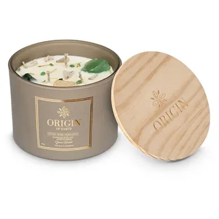 ORIGIN OF EARTH extra große Duftkerze im Glas 340g, Duftnote GREEN WORLD, Kerze mit Kristallen und Edelstein, Natürliche Sojawachskerze, 40-50 Stunden Brenndauer, kräftig-herber Natur Duft