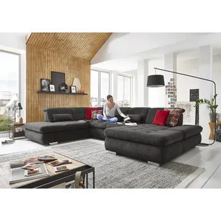 die planbar Wohnlandschaft Polyester U-Form 382 cm Schwarz