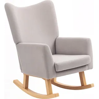 HOMCOM Schaukelstuhl Schaukelsessel mit hoher Rückenlehne, Cord-Optik, Schwingsessel Sessel Relaxsessel mit breite Armlehne, Holzkufen, Stillsessel für Wohnzimmer, Schlafzimmer, Balkon Hellgrau   Aosom