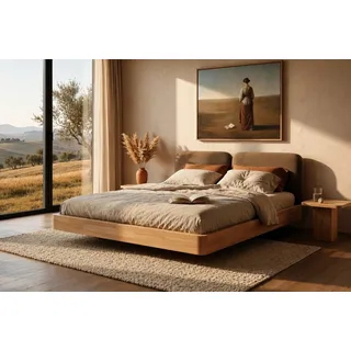Eyko Holzbett Maui (Buchenbett Futonbett mit Schwebeeffekt), mit gepolstertem Kopfteil, 180/200, Buche - lackiert, Naturfarbe braun 188 cm x 211 cm x 79 cm