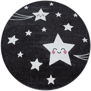 Kinderteppich Sternenmotiv Kinderteppich Kinderzimmer Babyzimmer Flachflorteppich, Miovani grau 160 cm x 160 cm