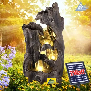 AMUR Solar Gartenbrunnen Brunnen Solarbrunnen Wald-ZAUBER mit LED-Licht, Zierbrunnen Wasserfall Gartenleuchte Teichpumpe für Terrasse, Balkon, mit Pumpen