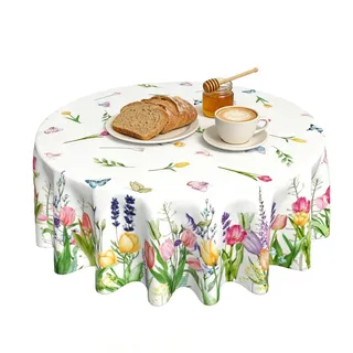 Tischdecke für Ostern | 80 cm waschbar für Moderne Dekoration, runde Tischdecke mit für Ostern - für Haus Esszimmer Bauernhof Wohnung Frühling Sommer Indoor Outdoor Party Urlaub