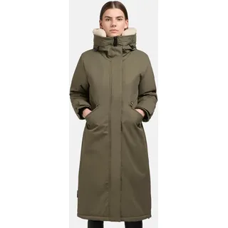 khujo Damen Wintermantel warmer Parka mit weichem Teddyfleece an der Kapuze, Taillenzugband und magnetischer Abdeckleiste Agneta-YM Light Moss Green Gr. XS - XS
