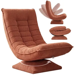 CASARIA Relaxsessel mit Verstellbarer Rückenlehne Cord Terracotta | Klappbar, 360° Drehbar, 150 kg Belastbarkeit, 60x105x87cm, Gepolstert, Wohnzimmer, Gaming, Boden, Lounge, Sessel