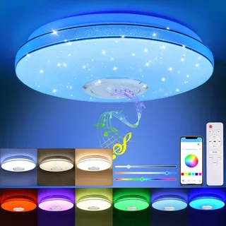 XCOFZOB 36W LED Deckenleuchte Dimmbar mit Bluetooth Lautsprecher, LED Deckenlampe mit RGB Farbwechsel, Fernbedienung und APP-Steuerung, Sternenhimmel Lampe für Kinderzimmer, Schlafzimmer, Wohnzimmer
