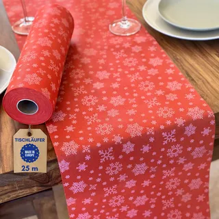 NATUARTE, Tischläufer Weihnachten, 25 Meter x 30 Zentimeter, Vlies, Deko Tischband, Tischdekoration, Dekor Taufen Kommunionen Hochzeit Geburtstage, Tischläufer Rolle,Farbe rote und weiße