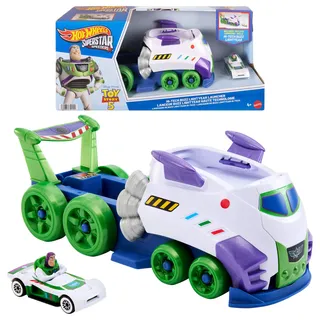 Hot Wheels Toy Story 5 Abschussrampe & Transporter mit Spielzeugauto | Disney und Pixar Hi-Tech Buzz Lightyear Fahrzeug mit 1:64 Die-Cast Superstar Speeder, JJV63