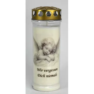 Grabkerze Engel, Kinder/Sternenkinder 21x7,5 cm Grablicht mit 7 Tage Brenndauer (4103), Wetterfestes Trauerlicht mit Deckel, Hochwertige Trauerkerze, Edle Gedenkkerze aus Deutschland