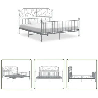 The Living Store Bettgestell Grau Metall 180x200 cm - Grau