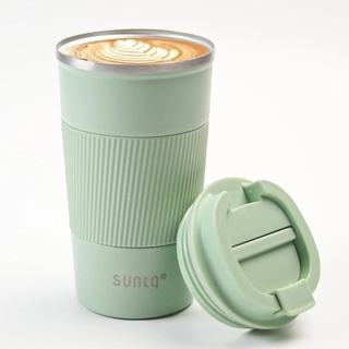 SUNTQ Kaffeebecher to go Thermo aus Edelstahl - Thermobecher mit Gummierte Manschette Doppelwand Isoliert - Kaffeetasse mit Auslaufsicherem Deckel Wiederverwendbar 510ml Mintgrün