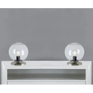 TRANGO LED Tischleuchte, 2er Set 7010CL Retro LED-Tischlampe *SUN* Glaskugel Tischleuchte in klar inkl. je 1x E27 LED-Leuchtmittel & Kabelschalter, Fensterbank Leuchte, Nachttischleuchte, warmweiß, Fensterbank Leuchte, Nachttischlampe Kugel-Klar