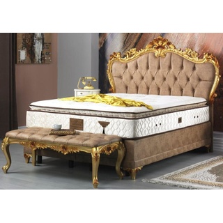 Casa Padrino Barock Doppelbett Braun / Gold - Prunkvolles Samt Bett mit Matratze - Schlafzimmer Set im Barockstil - Schlafzimmermöbel