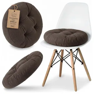 Amazinggirl Sitzkissen Rund 40 cm aus Cord Stuhlkissen Bodenkissen Sitzauflage Braun