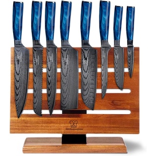 KÜCHENKOMPANE – Edelstahl Messerset Shiburu mit magnetischem Messerblock | 8-teiliges Küchenmesser Set | Rückseite nutzbar, bis zu 16 Messer | rostfreie & scharfe Kochmesser | Designed in Germany
