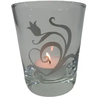 Deko Teelicht Glas Windlicht print "Tulpe mit Herz" silber Handemade Dekoration