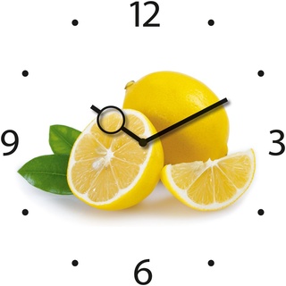 Wanduhr aus Glas für die Küche, Lemon Time, Zitronen, gelb, weiß, 30x30 cm von Eurographics