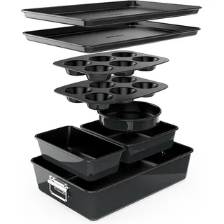 NutriChef Backformen Set – Stapelbares Antihaft Backform Set - PFOA, PFOS, PTFE Frei – Runde Kuchenform, Kastenform, Muffin- & Blechbackform, Spülmaschinenfest für Anfänger & Fortgeschrittene