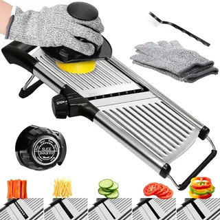Masthome Verstellbar Edelstahl Gemüsehobel Mandoline, 5-in-1, Schwarz