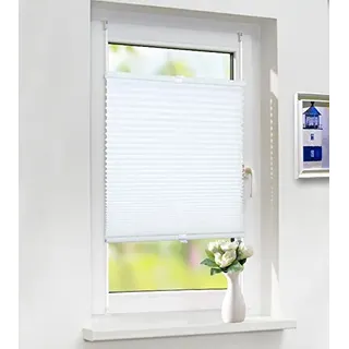 Laneetal Plissee Faltrollo Klemmfix ohne Bohren, Jalousie mit Spannschuh Weiß 80x100cm(BXH), Plisseerollo Easyfix für Fenster und Tür, Fensterrollo mit Sonnenschutz und Sichtschutz