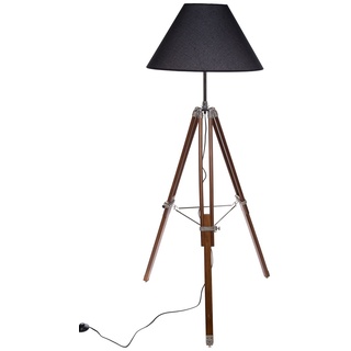 Birendy Riesige XXL Stativlampe Stehlampe im Dreibein Stativ Look Style F705 schwarzer Extra großer Schirm (52cm) großen Stoffschirm Dekorationslampe,Verstellbare Höhe, Echtholz Lampe 160cm hoch