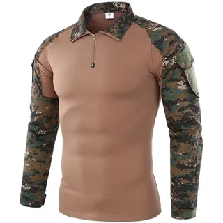 Uugood Combat Flecktarn Tactical Shirt - Military Langarm Camouflage Slim Fit Hemd for Paintball Airsoft Bundeswehr