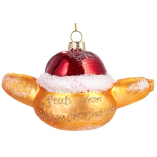 BRUBAKER Christbaumschmuck Handbemalte Weihnachtskugel Wurst im Brötchen, "Gruß vom Weihnachtsmarkt" Weihnachtsanhänger aus Glas, mundgeblasenes Unikat - Lustige Weihnachtskugel 12 cm goldfarben|rot