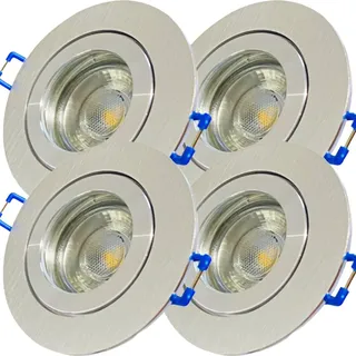 LED Bad Einbaustrahler 230 Volt | 4 x 5 W LED | Farbe ALUMINIUM geb. IP44 LED Einbauleuchte Neptun Rund Neutralweiss Feuchtraum Dusche Innen oder Aussen geeignet Rostfrei LED Austauschbar Schutzglas
