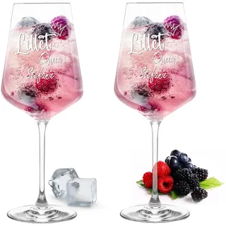 Gravur-Max Lillet Glas 2er Set 560 ml – Leonardo Puccini Weingläser mit Gravur „Lillet Queen“ mit Wunschname – Hochwertige Lasergravur, spülmaschinenfest – Geschenk für Lillet, Aperitif & Cocktails