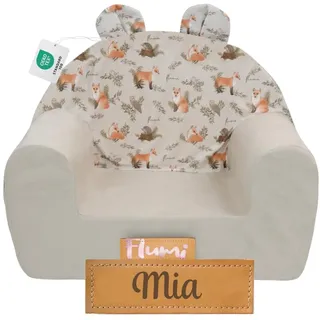 Flumi Kindersessel – Personalisierte Babysessel - Kindersitz fur Kinderzimmer Spielzimmer – Sessel mit Gravur Kindername (HELLGRAU + FLACHS)