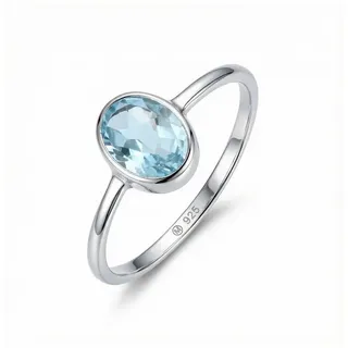 mantraroma Silberring SAMA oval aus 925 Silber mit blau Topas (Ring mit Schmuckbeutel), Damenring aus 925er Silber blau 48