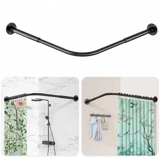 Diwzbyn Duschvorhangstange L-förmige Duschvorhangstange Edelstahl – Verstellbare Eck-Duschstange, für Badewanne & Dusche mit Bohrmontage schwarz