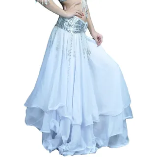 Damen Bauchtanz Rock Dreischichtige Chiffonrock Tanzrock Schwingen Tanz Rock Weiß/Kein Gürtel Taille:70-90CM - Einheitsgröße