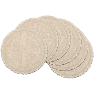 SHACOS 6er Set Runde Platzsets Abwaschbar, Tischsets Platzsets Rund Beige Geflochten, Tischmatten Platzdeckchen Rund, Abwaschbar, Hitzebeständig, Schmutzabweisend