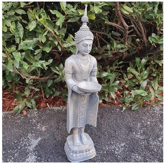 Aspinaworld Gartenfigur Tempelwächter Buddha Figur mit Schale 76 cm grau wetterfest grau
