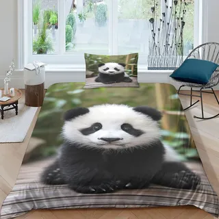 NRAOPEVVD Panda Bettbezug Bettwäsche Set Kinderbettwäsche Reißverschluss Mit Kissenbezug Betten Set Für Jugendliche Kinder Schlafzimmer Single(135x200cm)