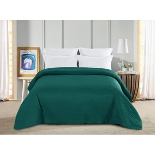 FEBE Tagesdecke Bettüberwurf Dunkelgrün 200 X 220 cm Überwurfdecke Sofadecke Sofaüberwurf Flauschig Mikrofaser Zimmer Deko Throw Blanket
