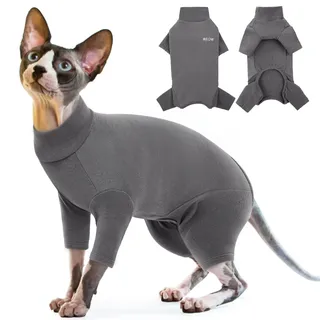 Fleece Katzenpullover, Katze Mantel Warm Winter Kleidung Katzen-Pyjama Katze Overall Rollkragen Kaltwettermäntel Herbst Winter Kätzchenkleidung(Grau, XL)
