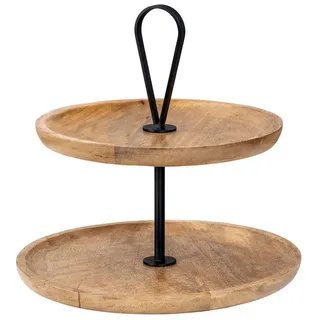 Levandeo® Etagere, Etagere 2 Etagen H35cm Mango Holz Schwarz Natur Servierplatte