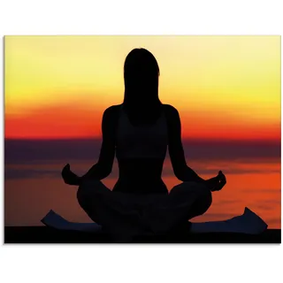 Glasbild ARTLAND "Yoga im Sonnenuntergang" Bilder Gr. B/H: 60 cm x 45 cm, Spa, 1 St., rot Glasbilder in verschiedenen Größen